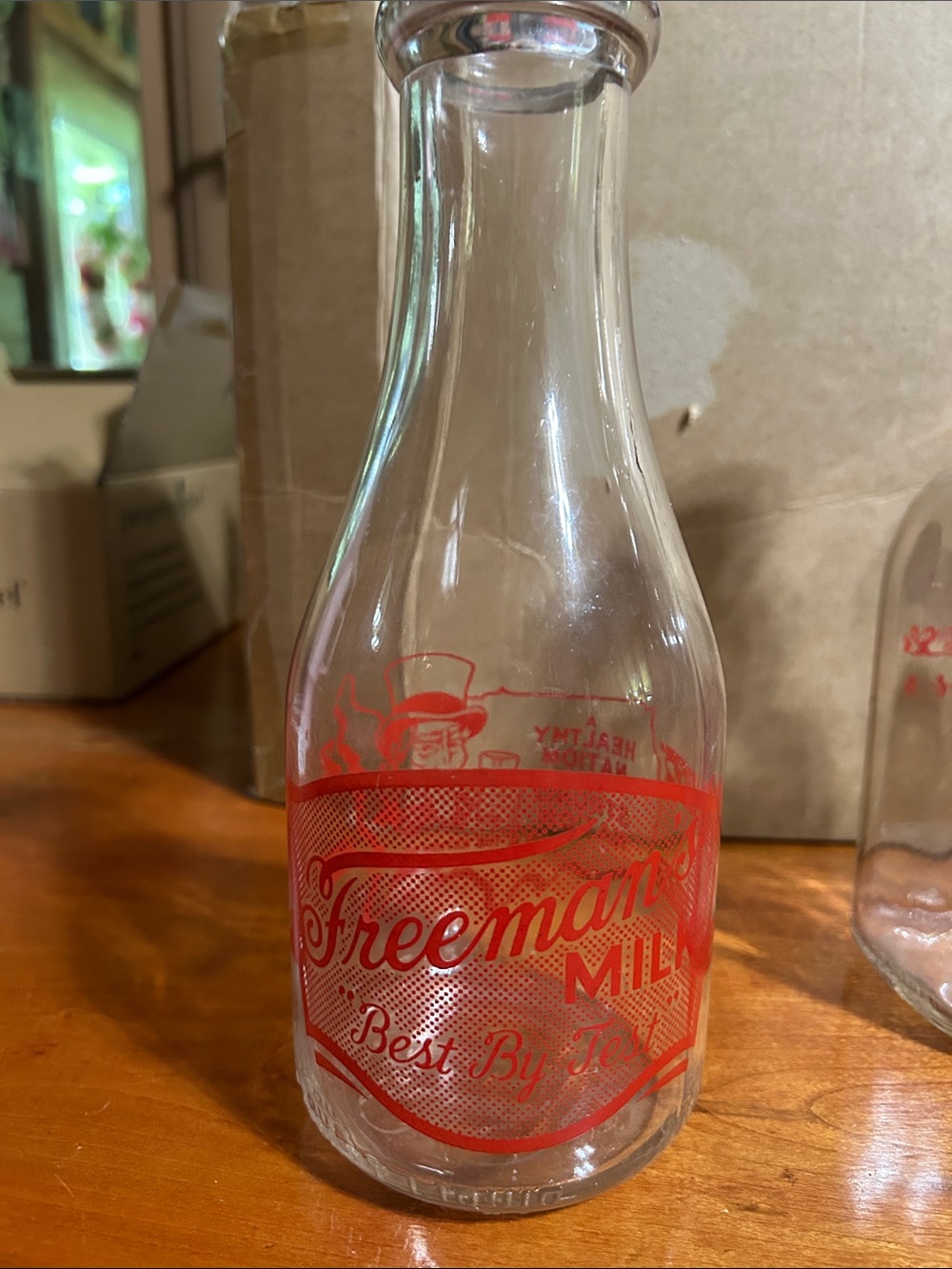 Vintage Freemans quart milk bottle